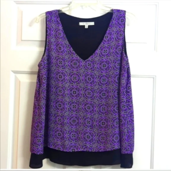 Summer Top purple black print sleeveless Casual to dressy Lightweight top - Picture 3 of 11